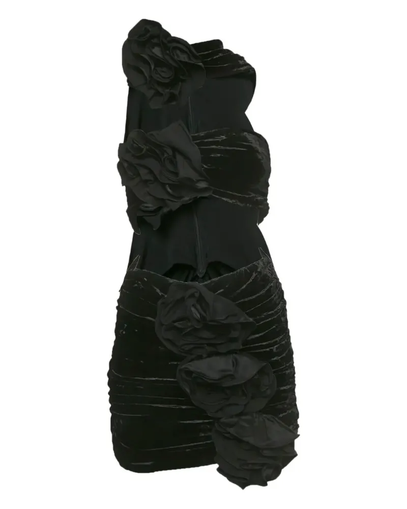 Magda Butrym Midikleid aus Samt mit Blumenapplikation - Schwarz Schwarz