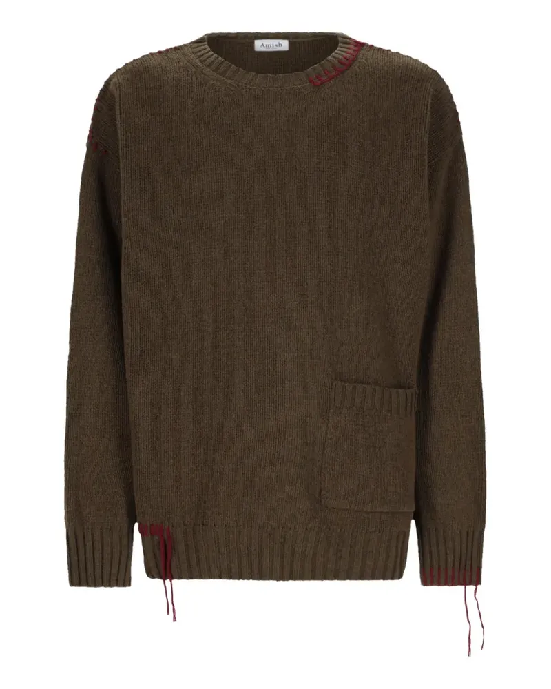 Amish Pullover mit aufgesetzter Tasche - Grün Grün