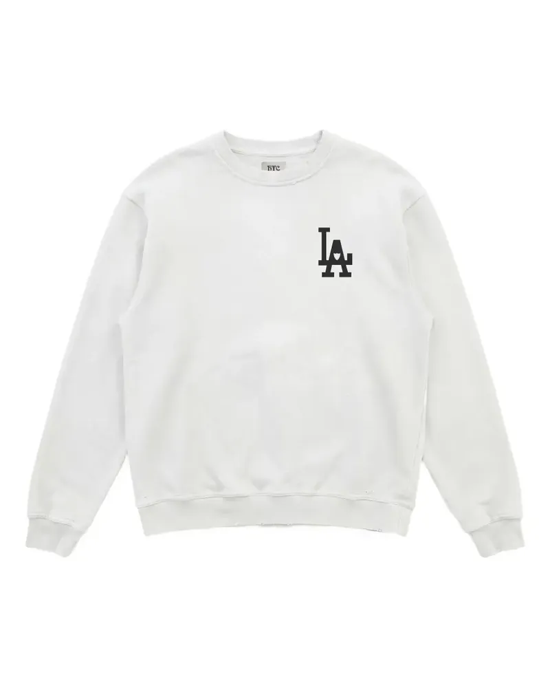 HTC Hollywood Trading Company logo-print distressed sweater - Weiß Weiß