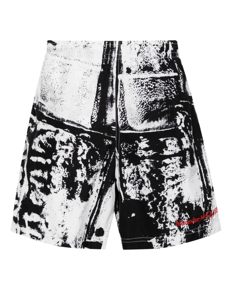 Alexander McQueen Badeshorts mit abstraktem Print Weiß