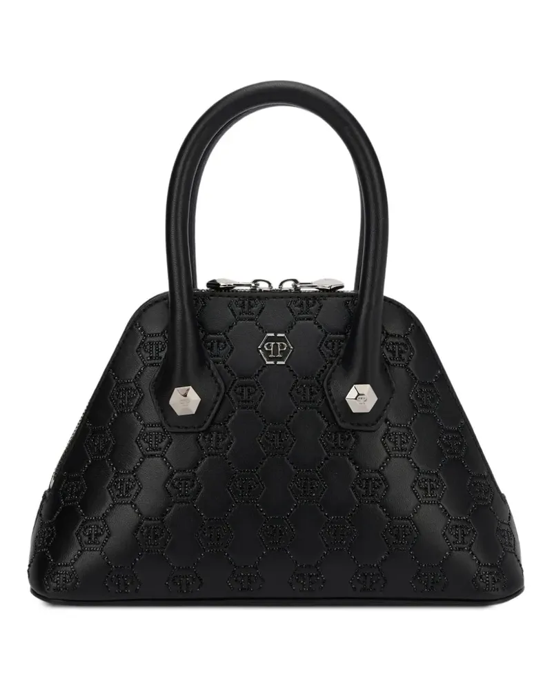 Philipp Plein Kleine Majestic Handtasche mit Monogramm und Strass - Schwarz Schwarz