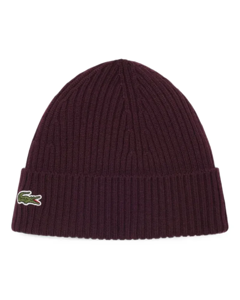 Lacoste logo-patch ribbed-knit beanie hat - Rot Rot