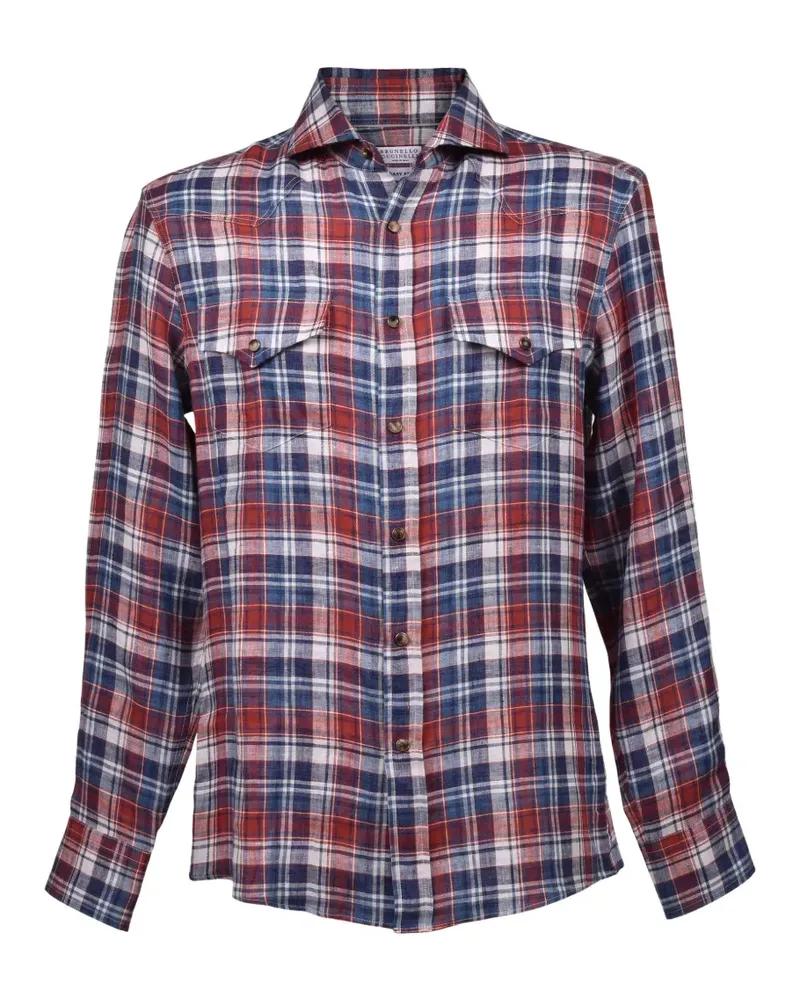 Brunello Cucinelli plaid linen shirt - Rot Rot