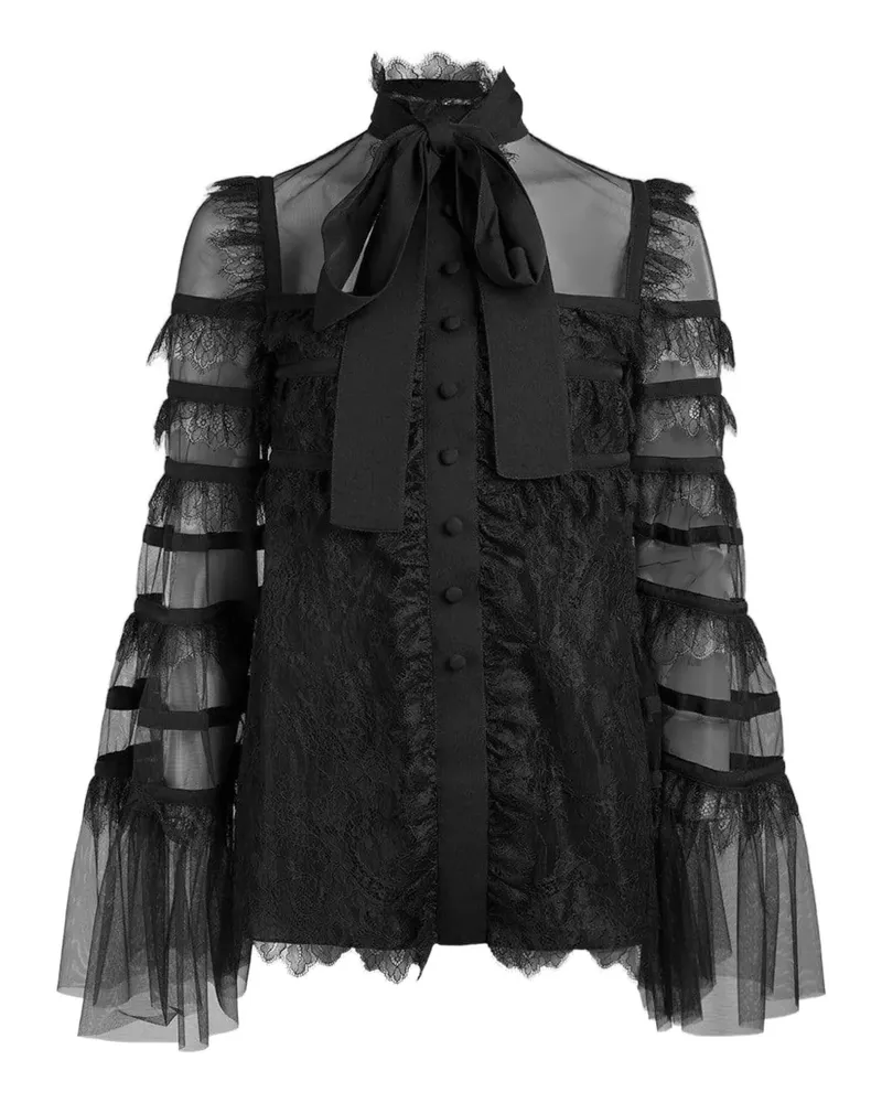 Elie Saab Tüllbluse mit Spitzenbesatz - Schwarz Schwarz