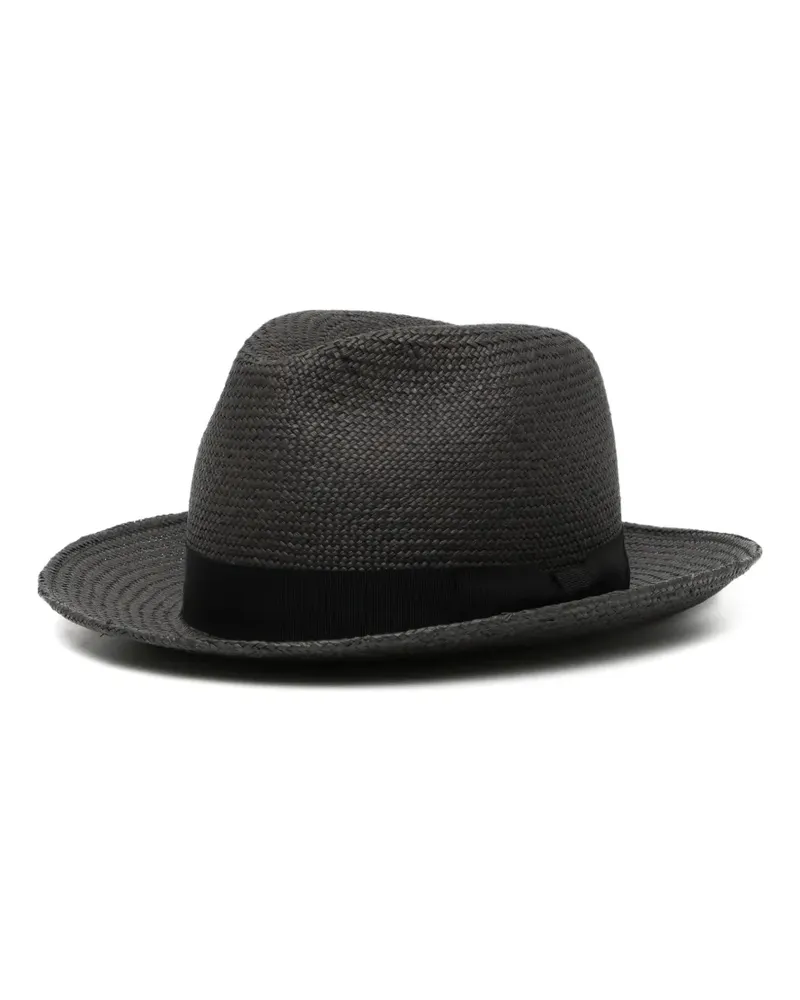 Yohji Yamamoto woven-design grosgrain-trim fedora hat - Schwarz Schwarz
