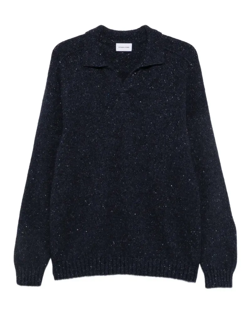 Scaglione Melierter Pullover mit Polokragen - Blau Blau