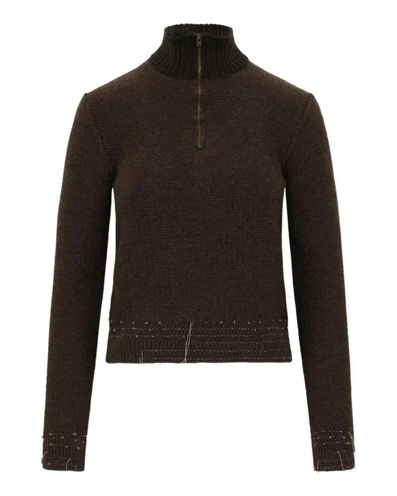 Maison Margiela quarter-zip frayed-detail sweater - Braun Braun