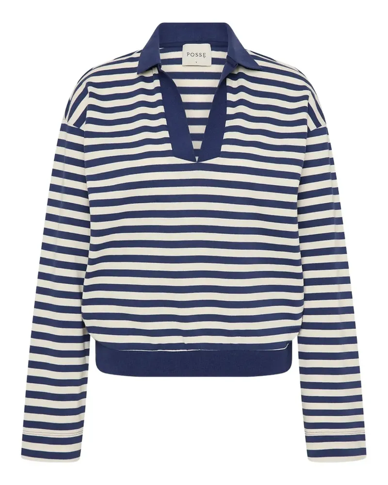 Posse Gestreiftes Haisley T-Shirt mit Polokragen - Blau Blau