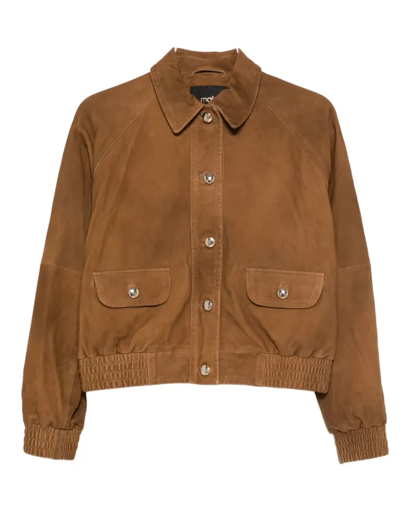 Maje button flap-pocket leather jacket - Braun Braun