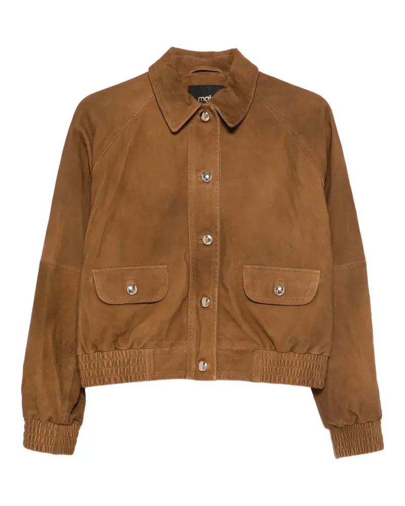 Maje button flap-pocket leather jacket - Braun Braun
