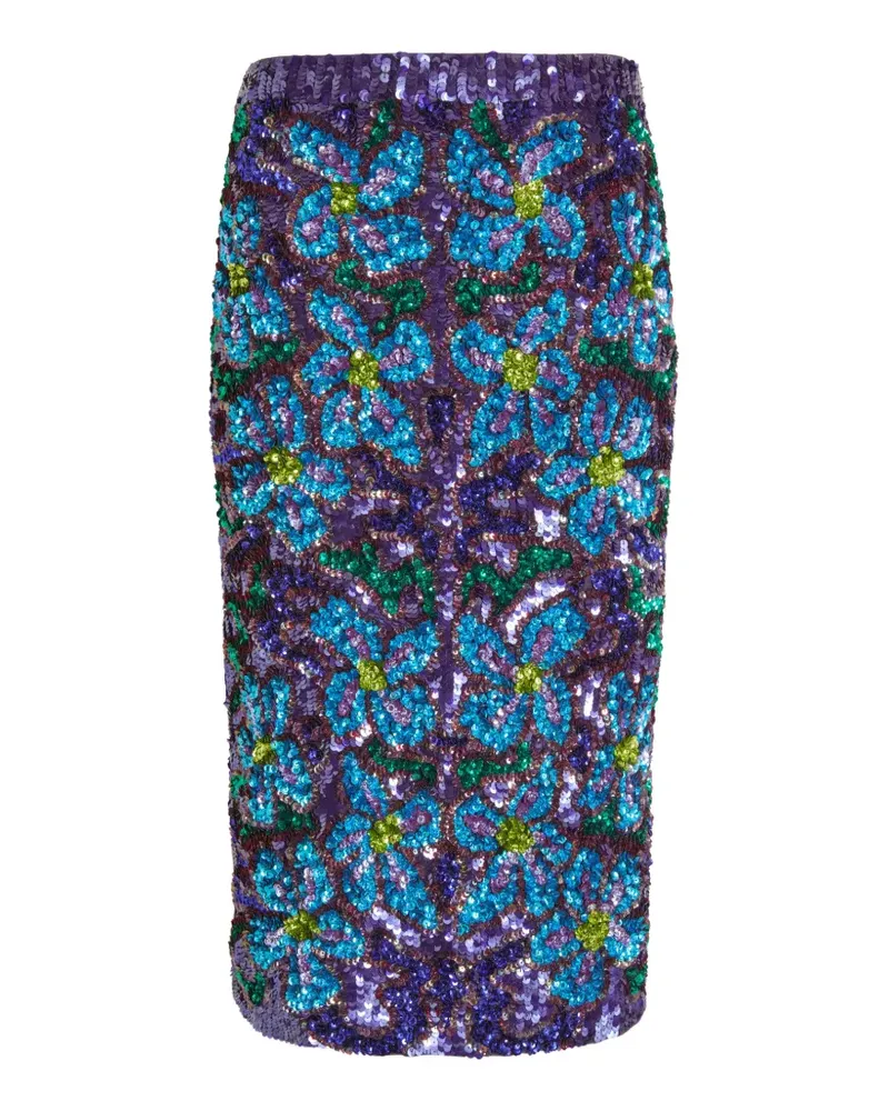 P.A.R.O.S.H. P.A.R.O H. Longuette Midirock mit Blumenmuster und Pailletten - Violett Violett