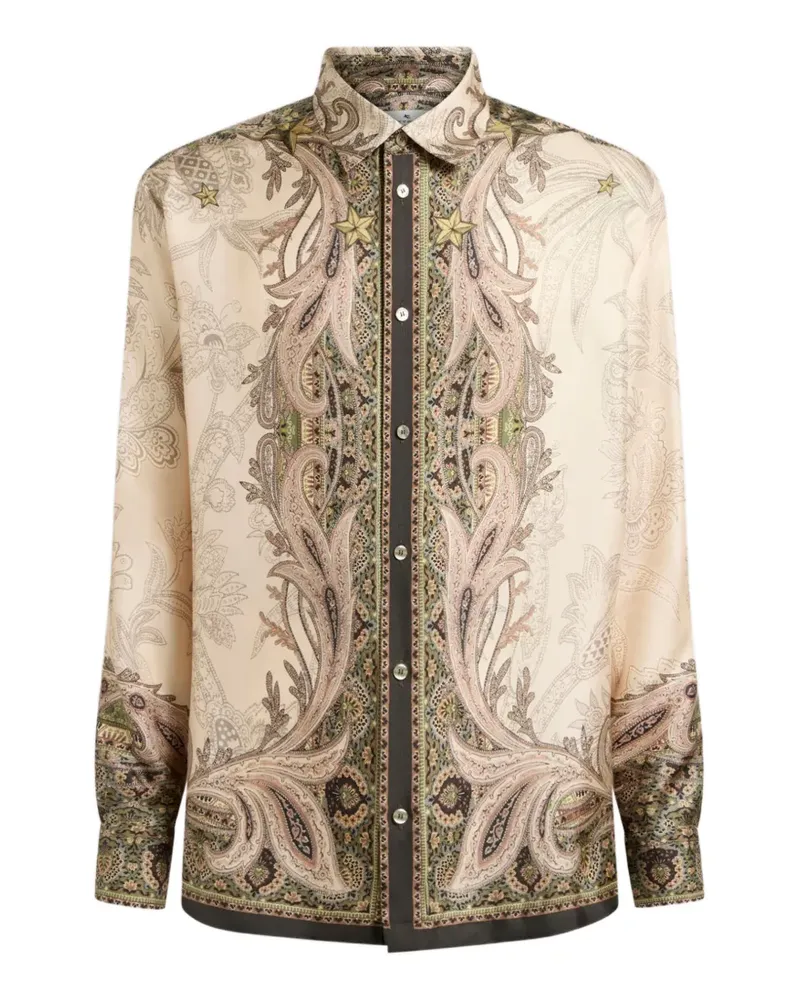 Etro Hemd aus Seidentwill mit aufgesetztem Pegaso-Print - Nude Nude
