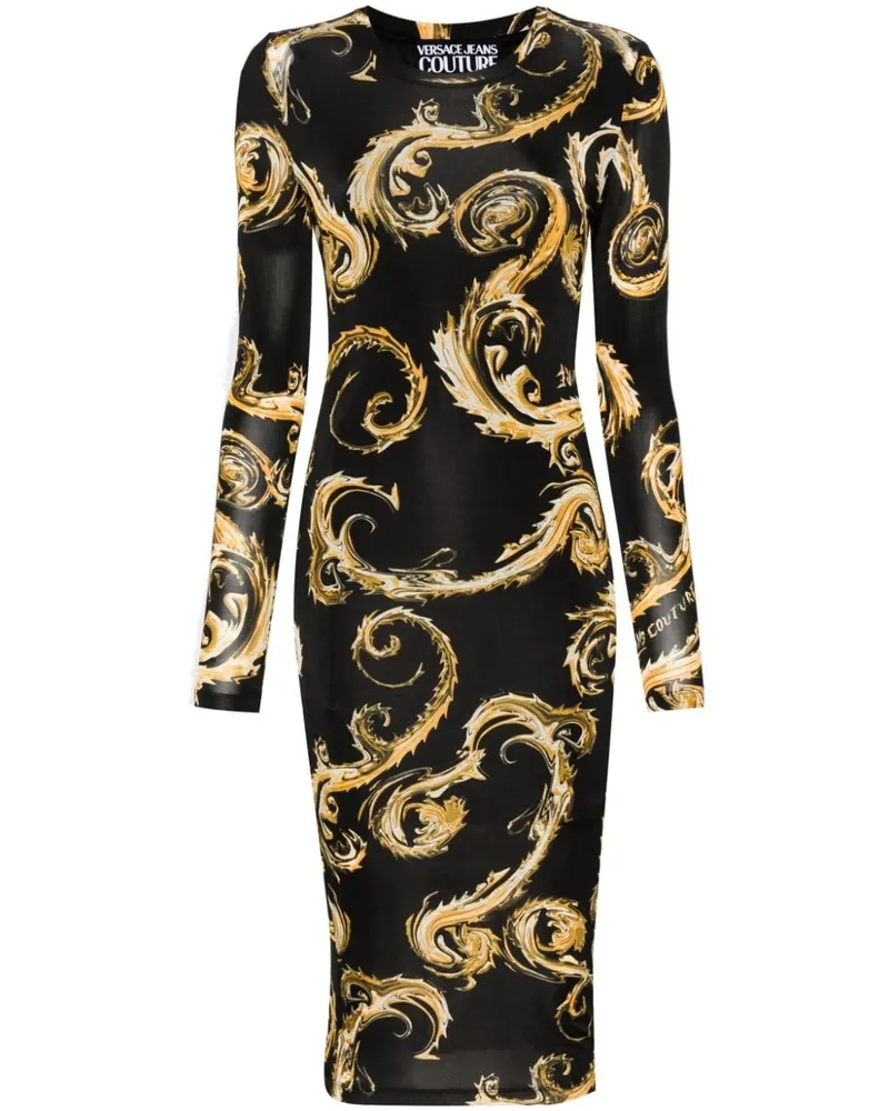 Versace Jeans Midikleid mit Chromo Couture-Print - Schwarz Schwarz