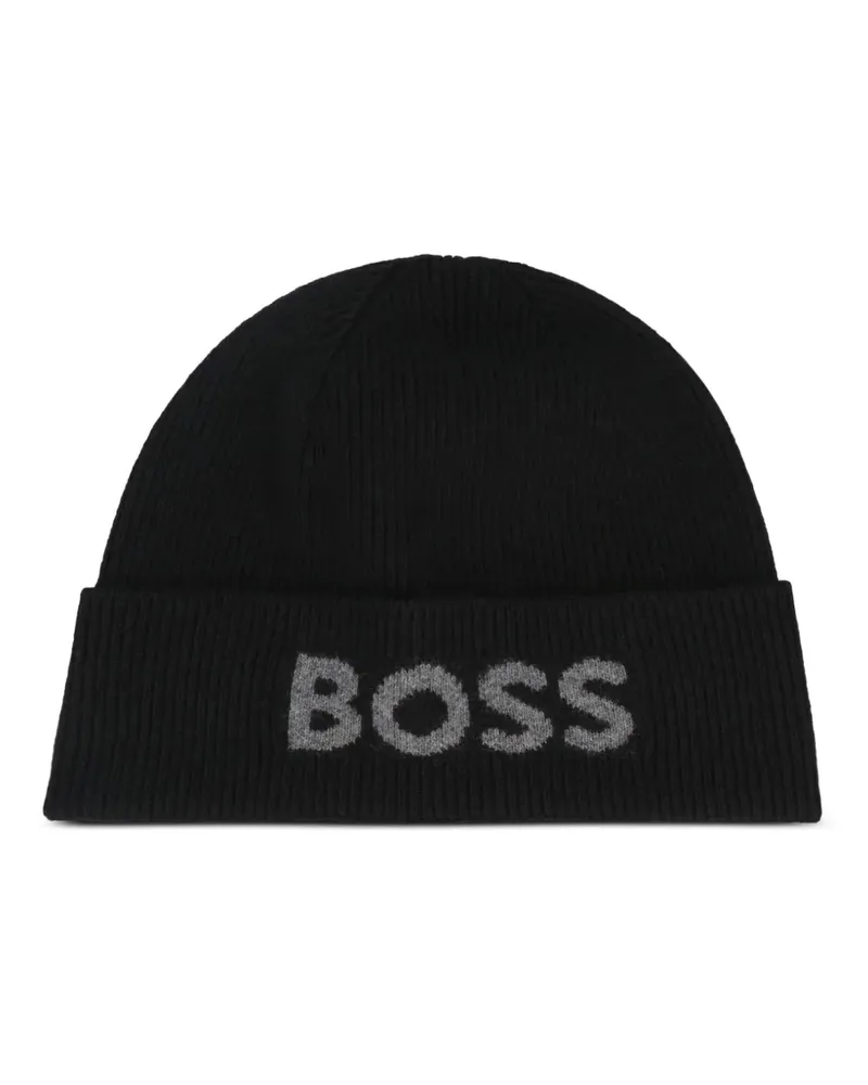 HUGO BOSS Beanie mit Logo-Stickerei - Schwarz Schwarz