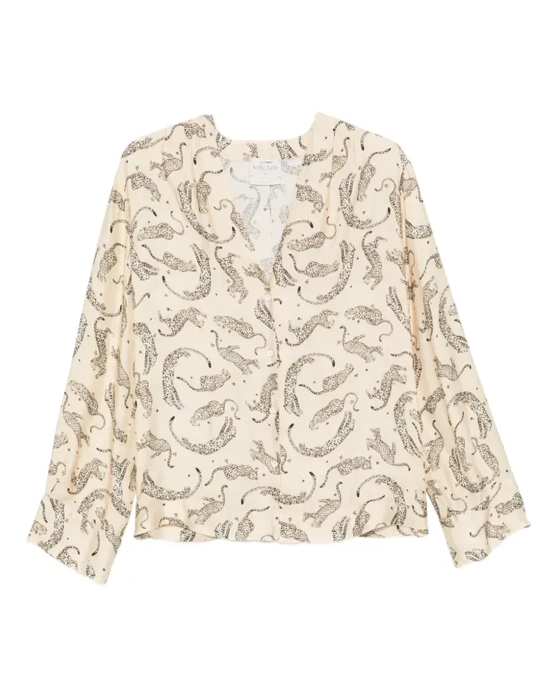 forte_forte V-neck leopard-print shirt - Nude Nude
