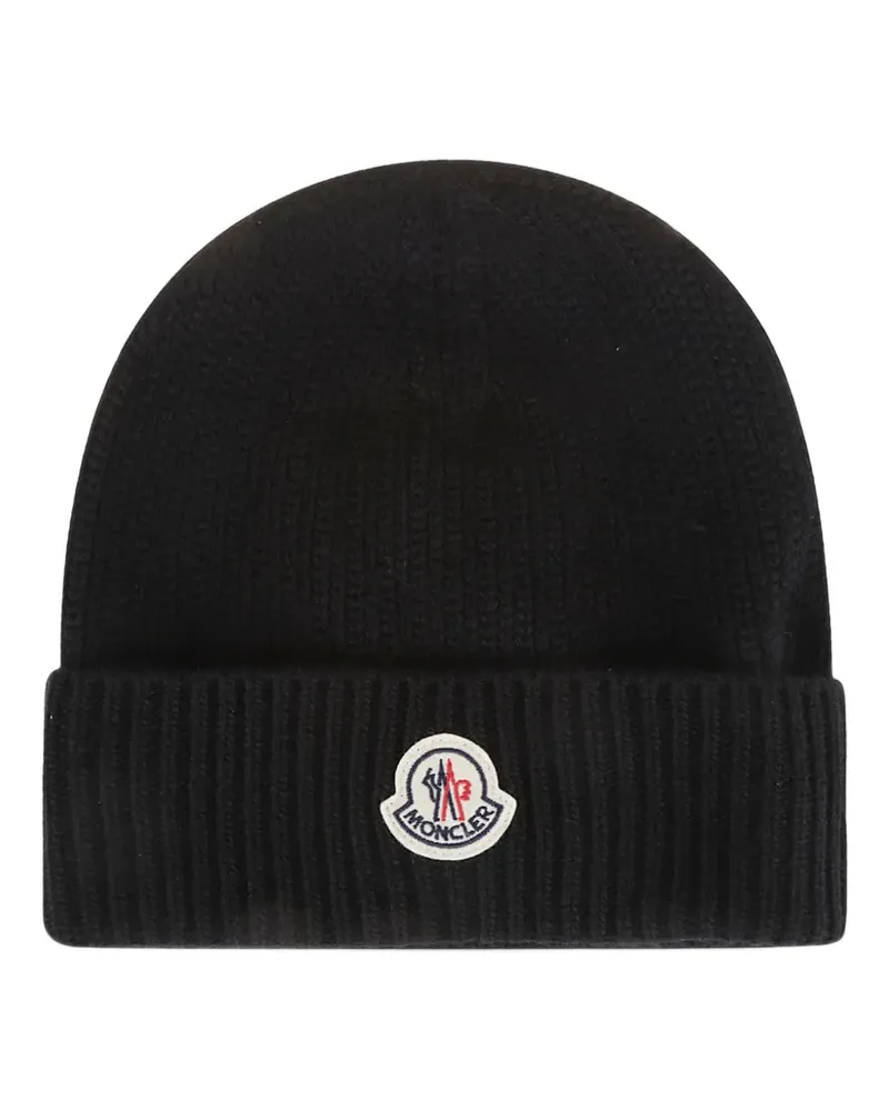 Moncler logo-patch beanie hat - Schwarz Schwarz
