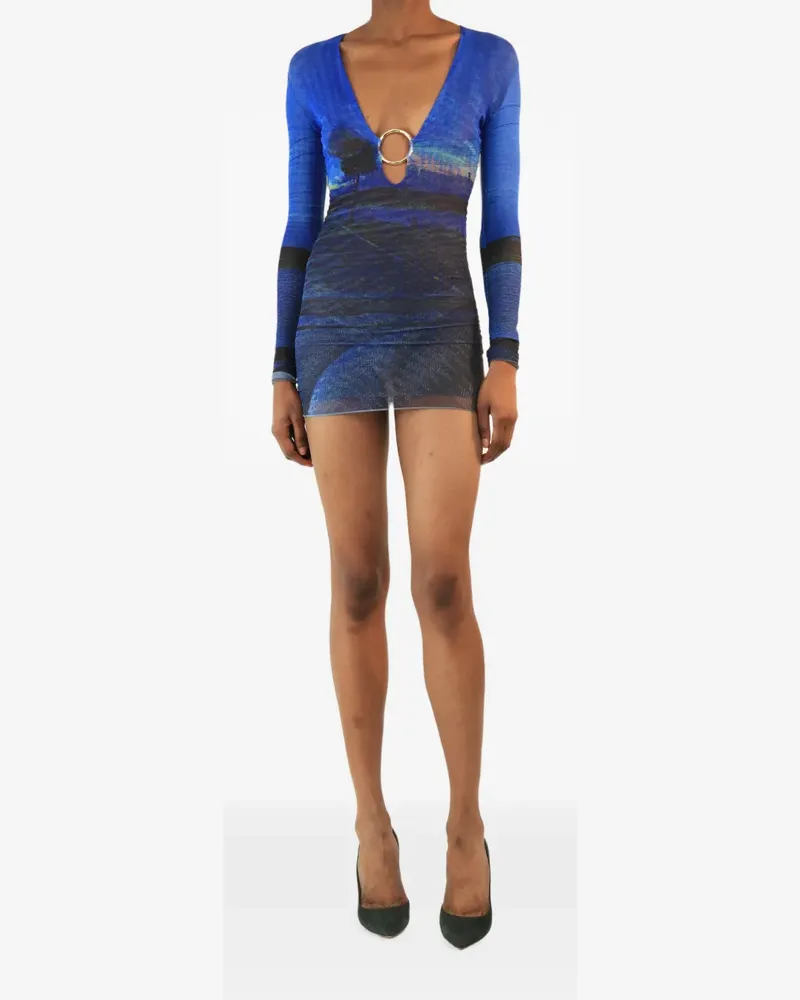 Louisa Ballou printed mesh mini dress - Blau Blau