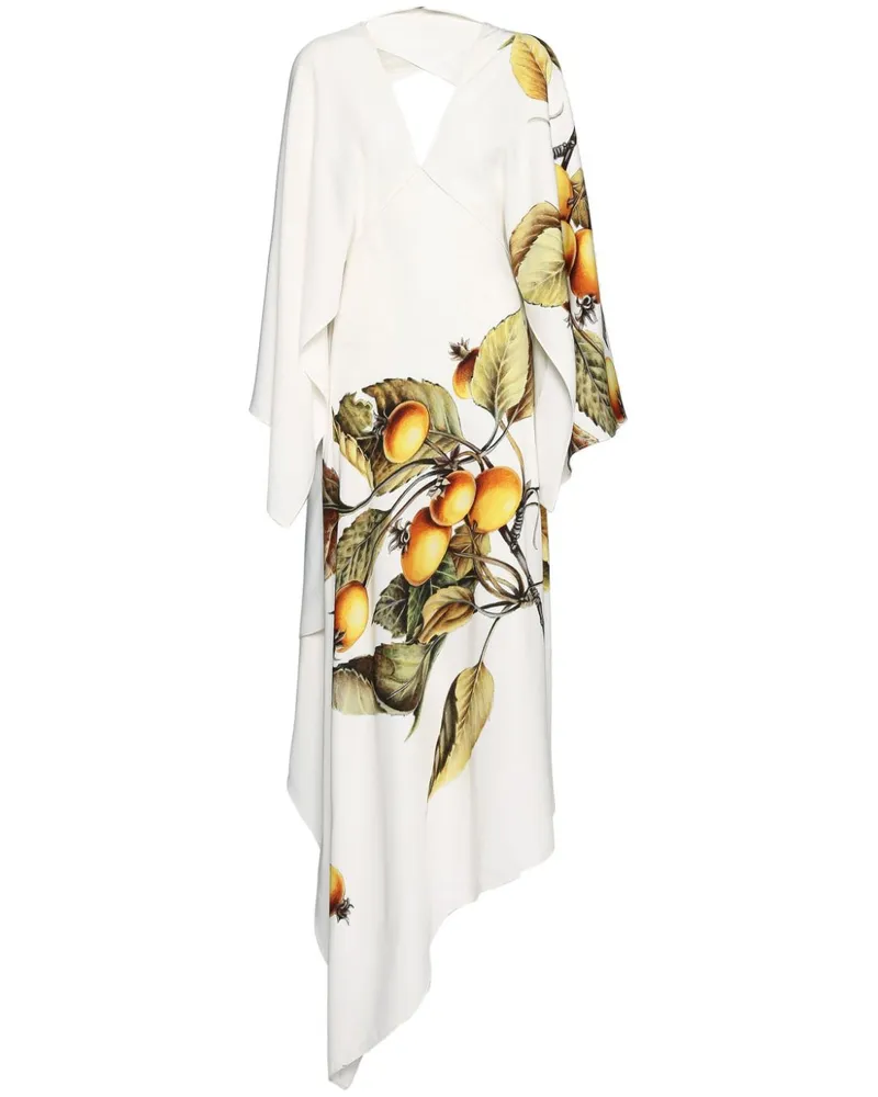 Ferragamo Asymmetrisches Midikleid mit botanischem Print - Weiß Weiß