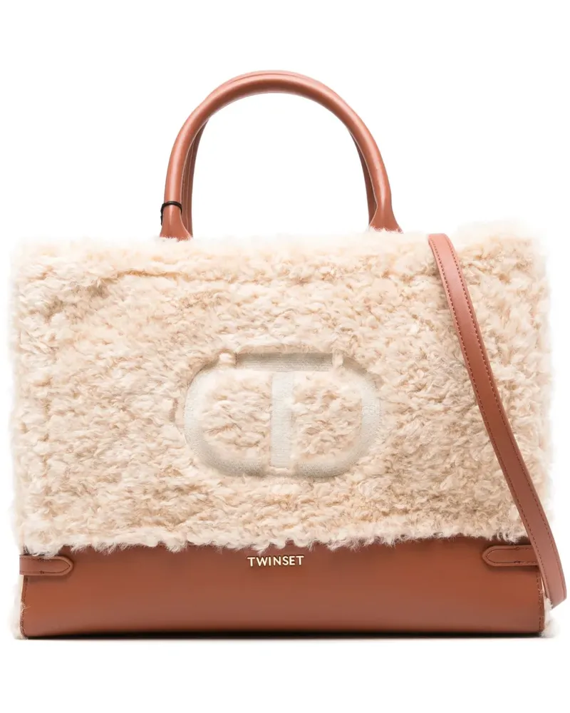 Twin-Set shearling top-handle tote bag - Nude Nude