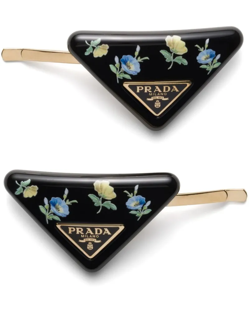 Prada Haarspangen mit Blumen-Print (2er-Set) - Schwarz Schwarz