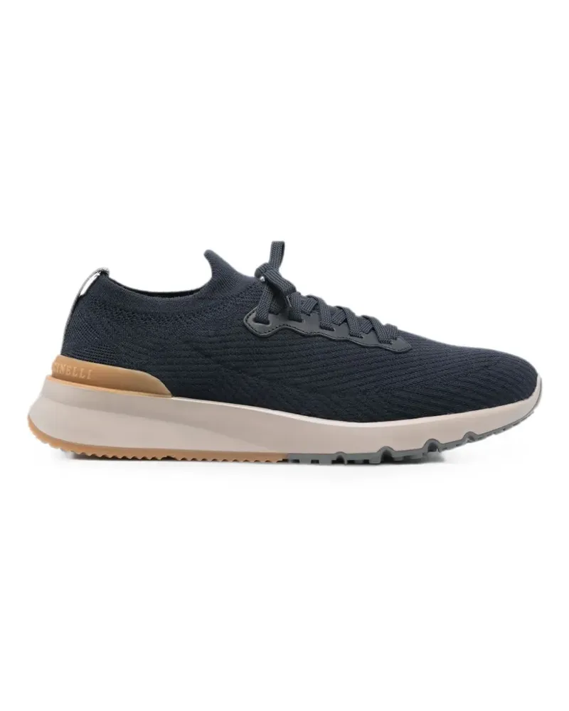 Brunello Cucinelli wool knit and semi-polished calfskin runners with warm inner lining - Blau Blau