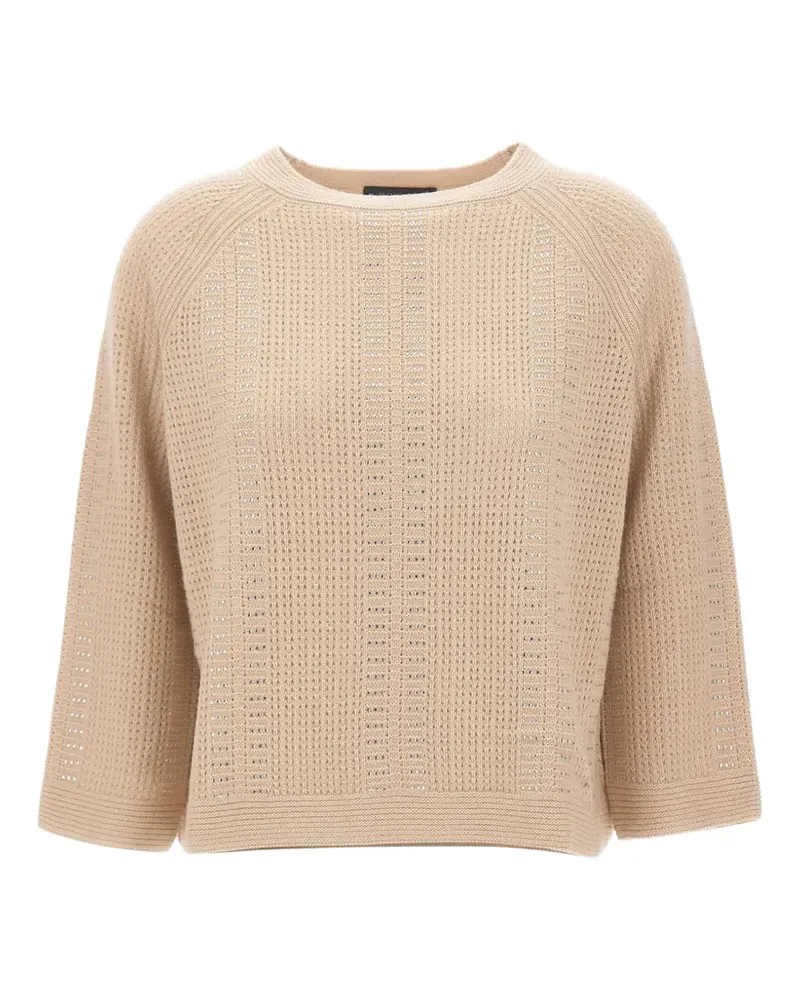 Elena Mirò rhinestone-embellished open-knit sweater - Nude Nude