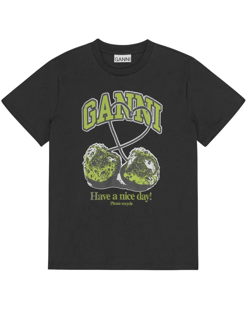 Ganni T-Shirt mit Print - Schwarz Schwarz
