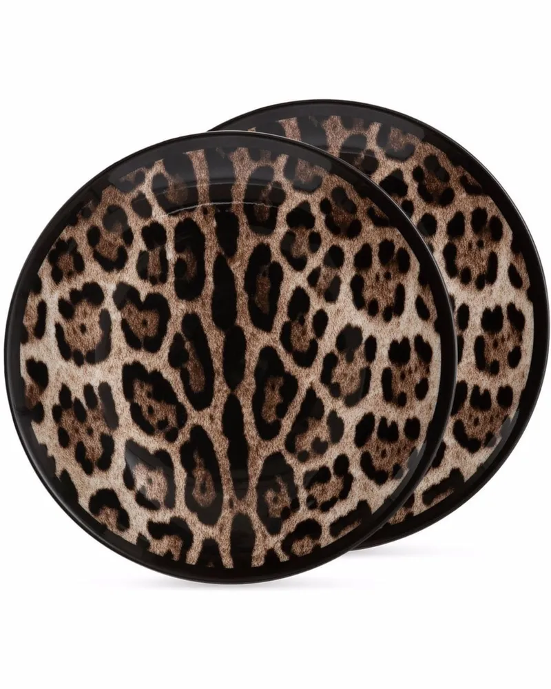 Dolce & Gabbana Set aus zwei Tellern mit Leoparden-Print - Braun Braun