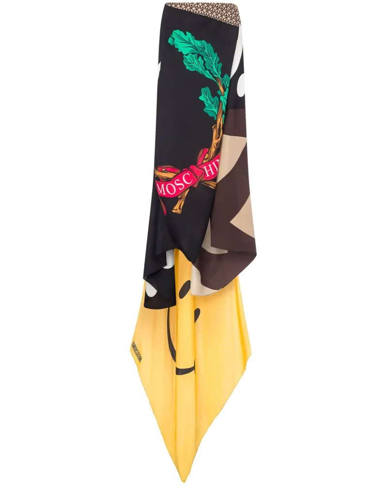Moschino Asymmetrischer Seidenrock mit Print-Mix - Schwarz Schwarz