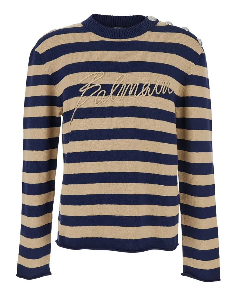 Balmain Gestreifter Pullover mit Logo-Stickerei - Braun Braun