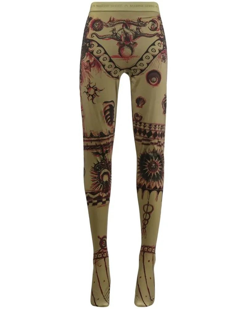 Marine Serre Leggings mit Print - Grün Grün