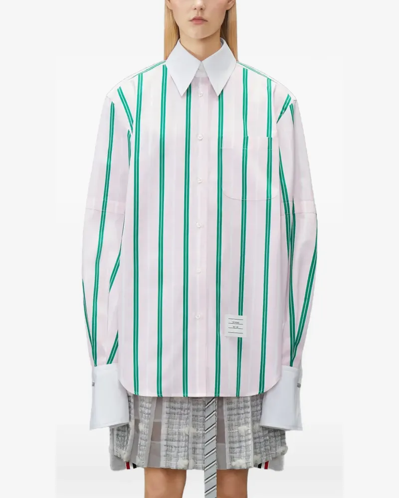 Thom Browne Gestreiftes Popeline Repp Oversized-Hemd mit Armbändern - Rosa Rosa