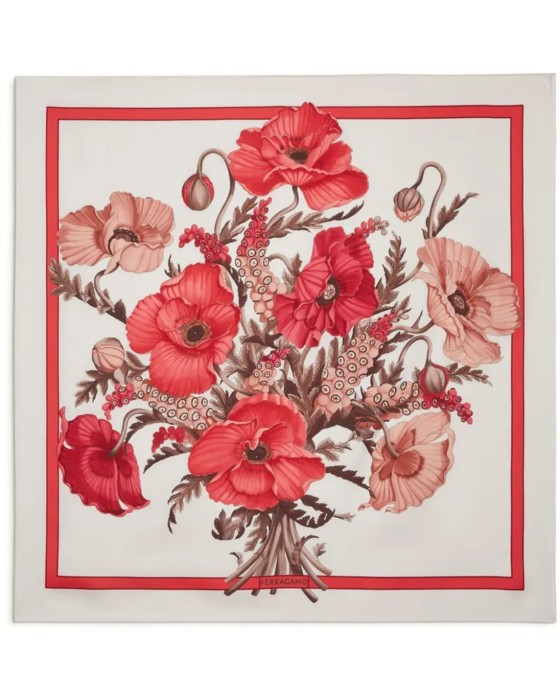 Ferragamo Seidenschal mit Blumen-Print - Weiß Weiß
