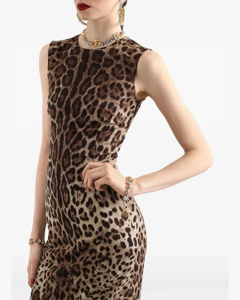 Dolce & Gabbana leo-print charmeuse dress - Nude Nude