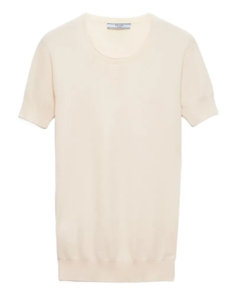 Prada Kurzärmeliger Pullover mit Triangel-Logo - Nude Nude