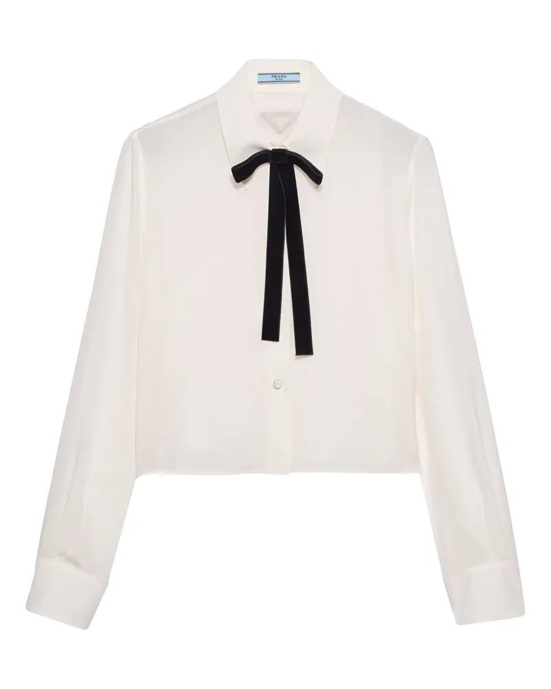 Prada Samtschleifen-Hemd mit Triangel-Logo - Weiß Weiß