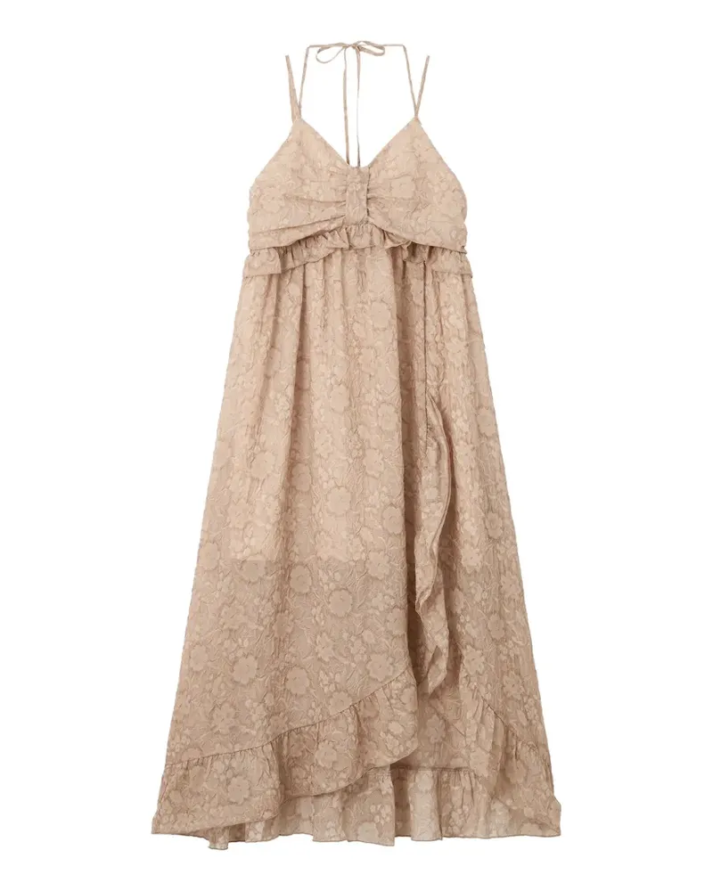 b+ab floral-jacquard ruffled midi dress - Nude Nude