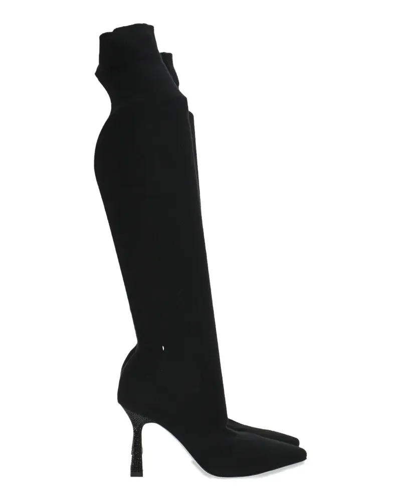 René Caovilla crystal-embellished knitted boots - Schwarz Schwarz