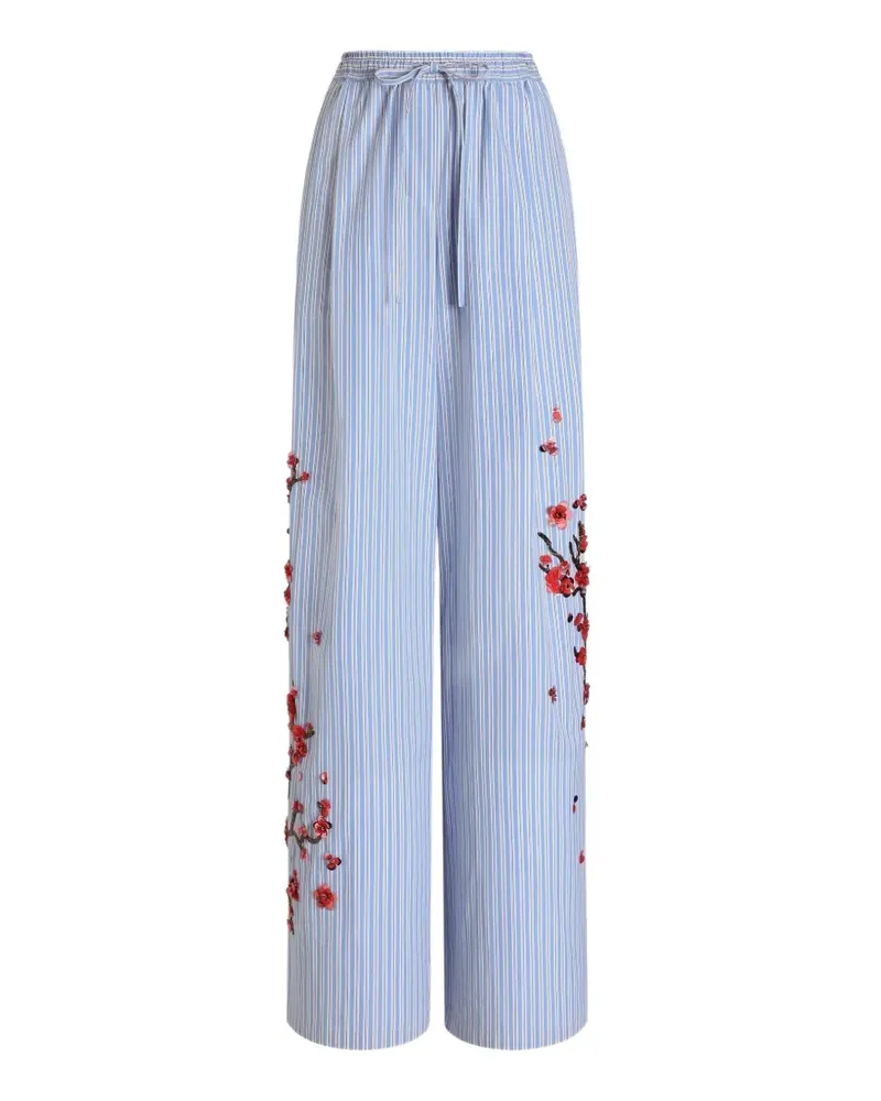 Dolce & Gabbana Popeline-Hose mit Kirschbaumstickerei - Blau Blau