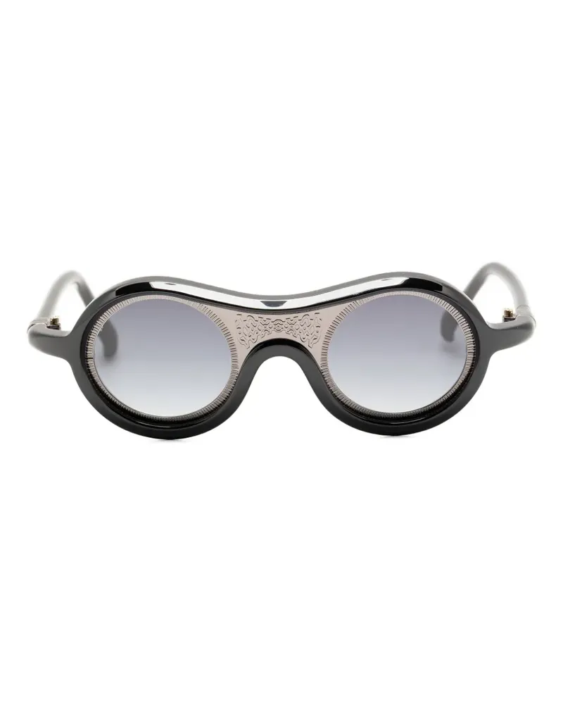 Yohji Yamamoto Sonnenbrille mit rundem Gestell - Schwarz Schwarz
