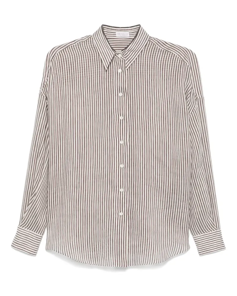 Brunello Cucinelli Gestreiftes Organza-Hemd - Braun Braun
