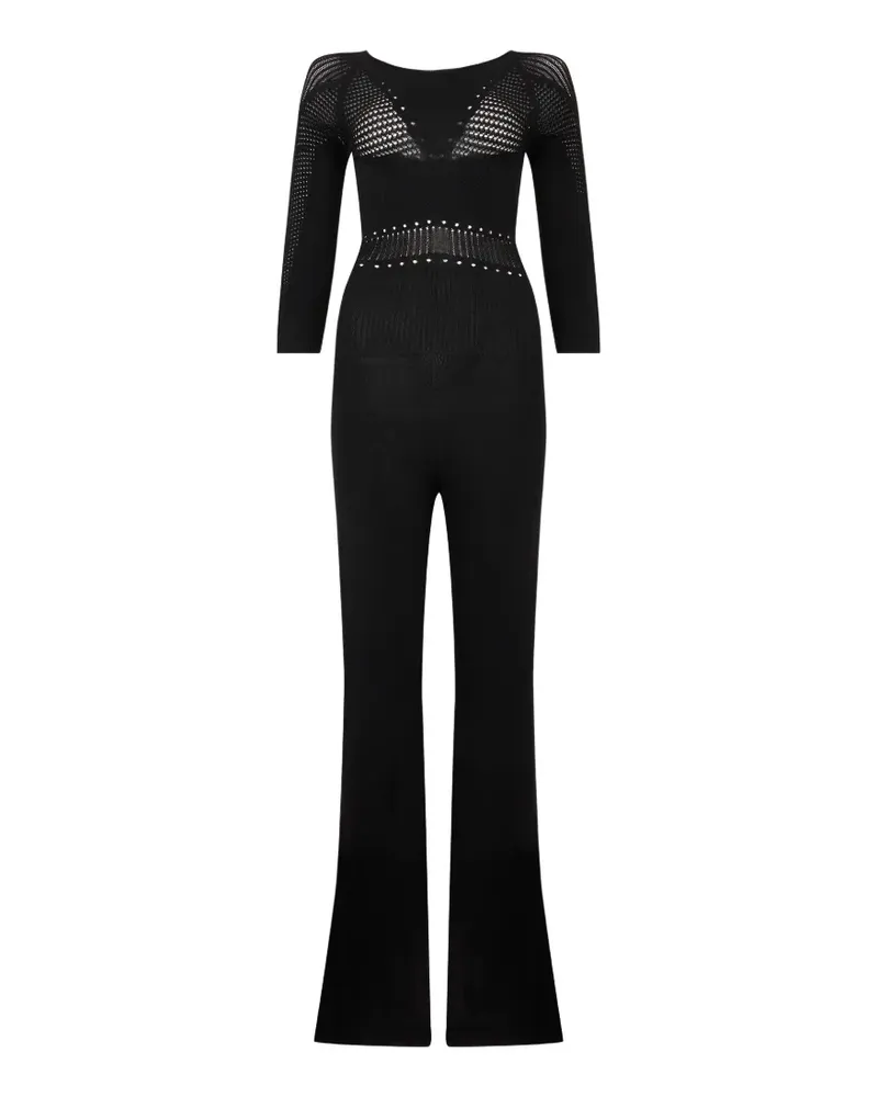 Alberta Ferretti pointelle-knit flared jumpsuit - Schwarz Schwarz