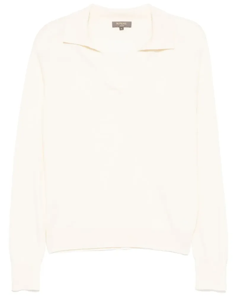 N.Peal Poloshirt mit V-Ausschnitt - Nude Nude