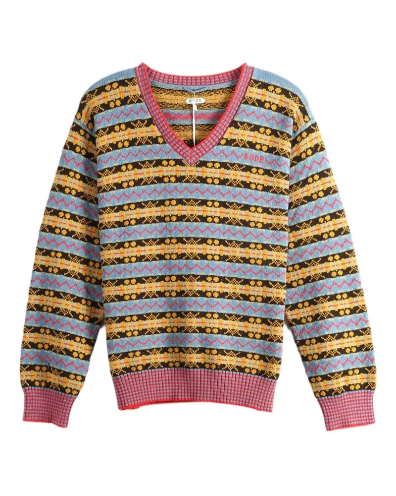 BODE Fair Isle V-neck sweater - Blau Blau