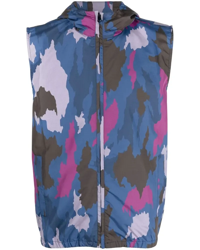 Drumohr  Kapuzenweste mit abstraktem Print - Blau Blau