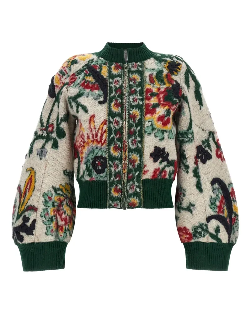 Sacai floral-jacquard cropped jacket - Nude Nude