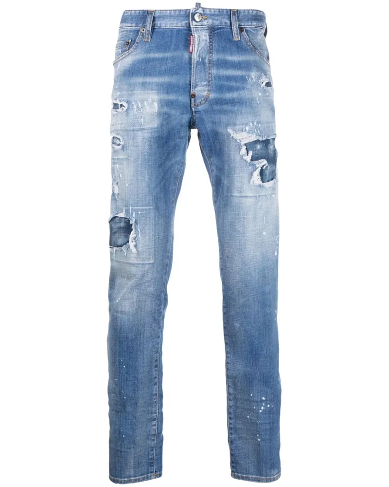Dsquared2 Slim-Fit-Jeans mit Farbklecksen - Blau Blau