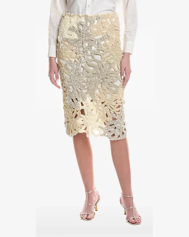 Brunello Cucinelli crochet-lace sequin-embellished midi skirt - Nude Nude