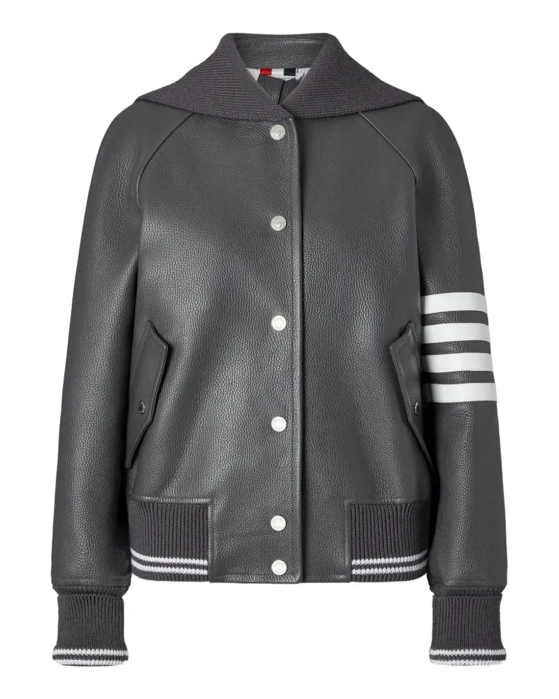 Thom Browne leather 4-Bar oversized blouson jacket - Grau Grau