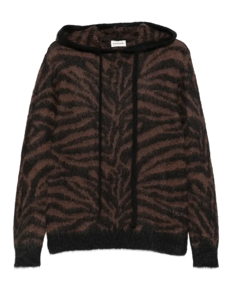 P.A.R.O.S.H. P.A.R.O H. Lamu Hoodie mit Zebra-Print mit gebürstetem Finish - Braun Braun